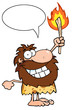 Happy Caveman Holding Up A Torch With Speech Bubble Happy Caveman Holding Up A Torch With Speech Bubble