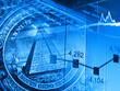 Background with dollar detail pyramid and modern technologies.