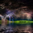 Flooded stormy landscape