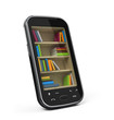 Smartphone with bookshelf - e-book library concept