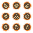 Fruits web icons, vintage buttons