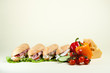 four sandwiches with ham, salami, tonno, chiken and vegetables