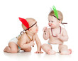 Two funny little children. Isolated on white background