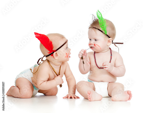Foto: Two funny little children. Isolated on white background Two funny little children. Isolated on white background