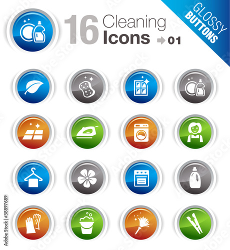 Vektor: Glossy Buttons - Cleaning Icons Glossy Buttons - Cleaning Icons