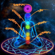 System of human chakras on  abstract space background
