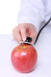 doctor examines an apple