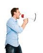 Mann mit Megaphone