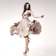 brunette in waving dress