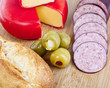 Photo: Antipasto of meat, cheese, bread and olives Antipasto of meat, cheese, bread and olives