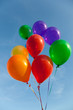 Group of various colored balloons with a sky background