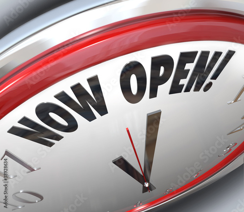 Illustration: Now Open Clock Announcing Grand Opening Now Open Clock Announcing Grand Opening