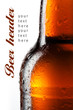 Bottle of beer with drops isolated on white. Beer background Bottle of beer with drops isolated on white. Beer background