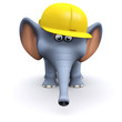 3d Elephant construction worker in hard hat.