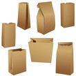 Realistic brown paper lunch bags set on white