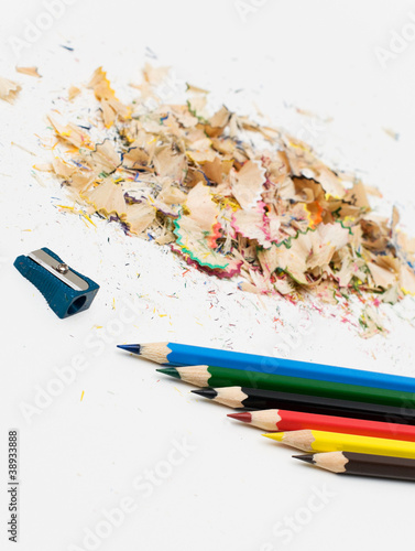Photo: Sharpened pencil and wood shavings Sharpened pencil and wood shavings