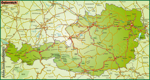 Vector: Landkarte von Österreich mit Verkehrsnetz in bunt Landkarte von Österreich mit Verkehrsnetz in bunt