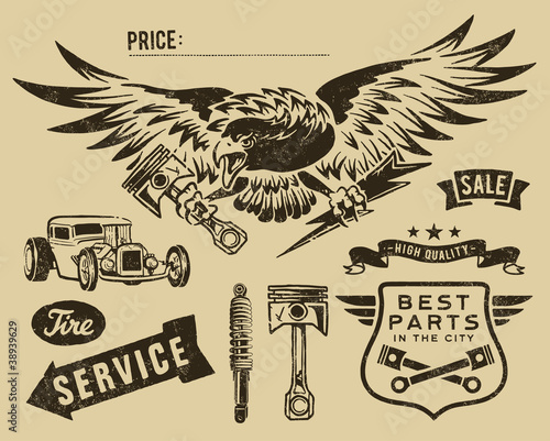Vector: Vintage eagle and auto-moto parts Vintage eagle and auto-moto parts