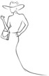 Vector: black lines woman in hat black lines woman in hat