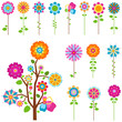 retro flowers set