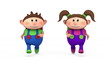 cute school kids running - back to school concept cute school kids running - back to school concept