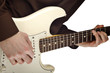 a man plays the electric guitar
