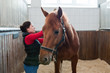 Young woman on horse ranch