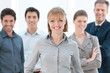 Happy business woman with team