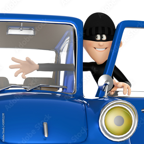 Illustration: thief stealing a car close up thief stealing a car close up