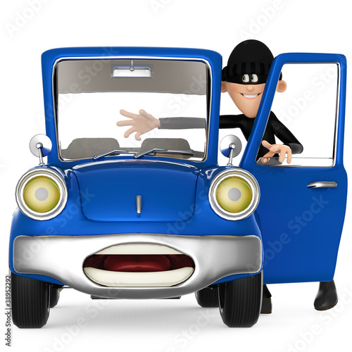 Illustration: thief stealing a car cartoon thief stealing a car cartoon