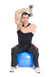 Seated Dumbbell One Arm Triceps Extensions on Fitnes Ball, phase