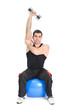 Seated Dumbbell One Arm Triceps Extensions on Fitnes Ball, phase