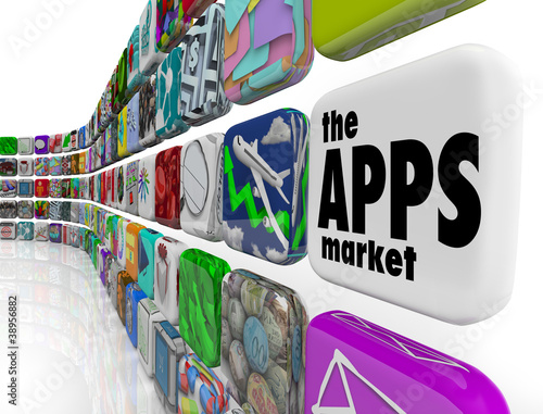 Illustration: The Apps Market Wall of App Application Software Icons The Apps Market Wall of App Application Software Icons