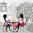 girl in a summer cafe and cake