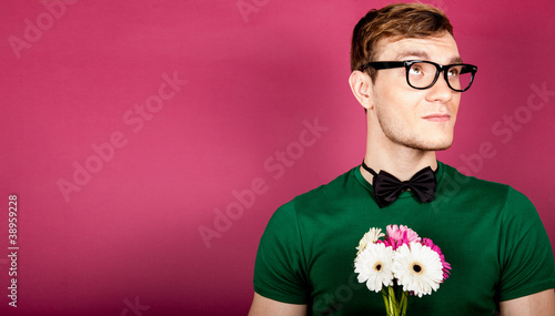 Photo: dreams of a man with a bouquet of flowers dreams of a man with a bouquet of flowers