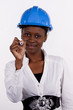 Copyspace image of woman with hard-hat making a drawing..