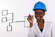 Copyspace image of woman with hard-hat making a drawing..