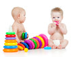 children playing with color developmental toys