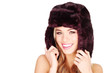 Happy Woman In Winter Fur Hat
