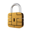 Credit card security chip padlock , isolated on white