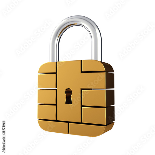 Illustration: Credit card security chip padlock , isolated on white Credit card security chip padlock , isolated on white