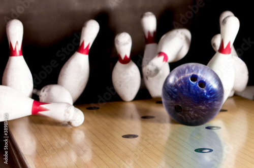 Photo: Hitting a bowling strike Hitting a bowling strike