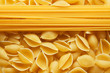 Close up shoot of different types of raw pasta.