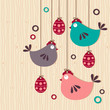 Photo en ligne au meilleur prix hanging easter chickens on wooden background