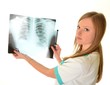 Female doctor examining an x-ray
