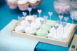 Delicious wedding marshmallows with heart-shaped sticks