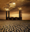 Global Warming and pollution theme with chimneys