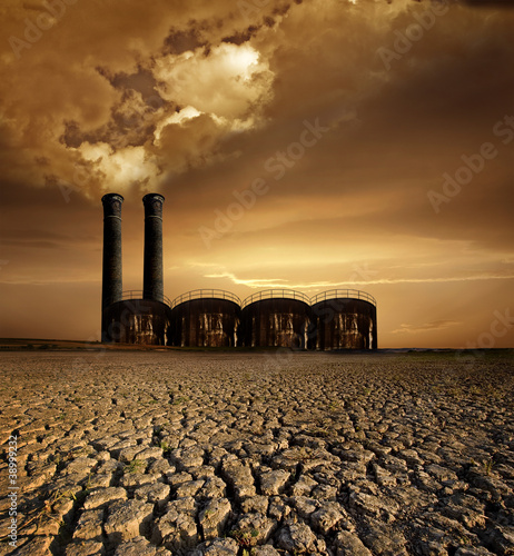 Photo: Global Warming and pollution theme with chimneys Global Warming and pollution theme with chimneys