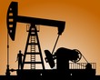 Silhouette of oil pump. Pump rocking. Crude oil production. Silhouette of oil pump. Pump rocking. Crude oil production.