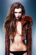 pretty beautiful erotic woman with chameleon